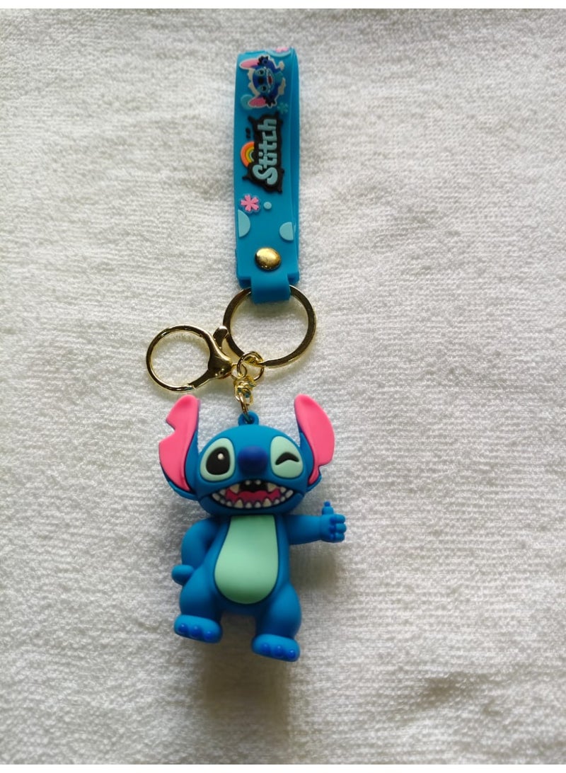 Blue Alien Cartoon Keychain with Soft Silicone Strap Cute Character Bag Pendant Backpack Zipper Keys Gift - Image 3
